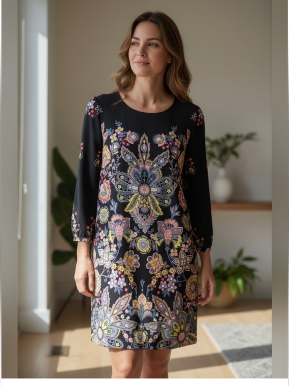 Stunning and Taylor Loft long sleeve sheath dress dark navy pink design SP